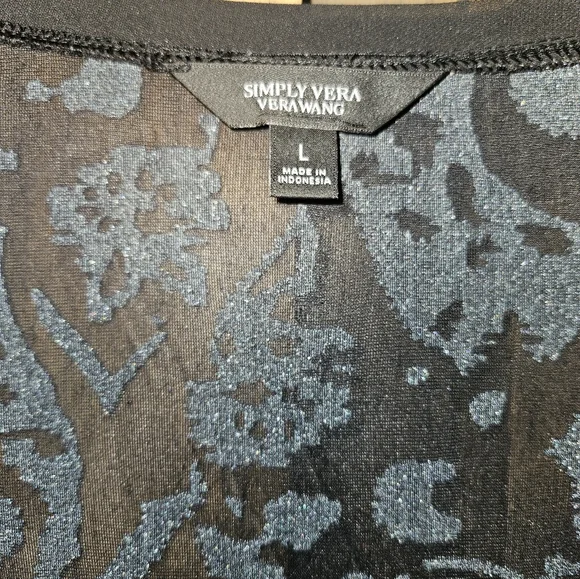 Simply Vera Vera Wang Sz L LS Blue/Black Velvet Burnout Top - Picture 2 of 2